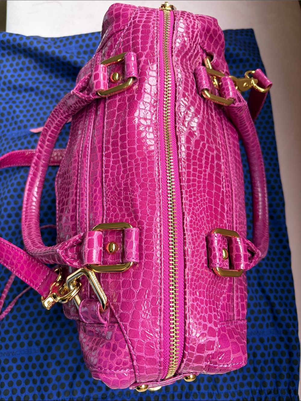 Rebecca Minkoff MAB Croc-Embossed Fuchsia Satchel Handbag - Picture 5 of 9